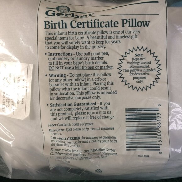 Vintage Gerber Birth Certificate Pillow - Picture 4 of 8